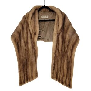 VTG Maxwell Croft Real Fawn Mink Fur Stole Wrap Cape Camel Brown Evening Formal